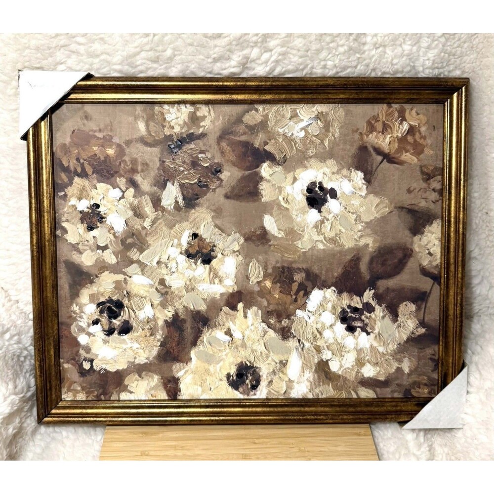 Threshold Floral Oil Painted Framed Wall Art 16x20 All Over Design